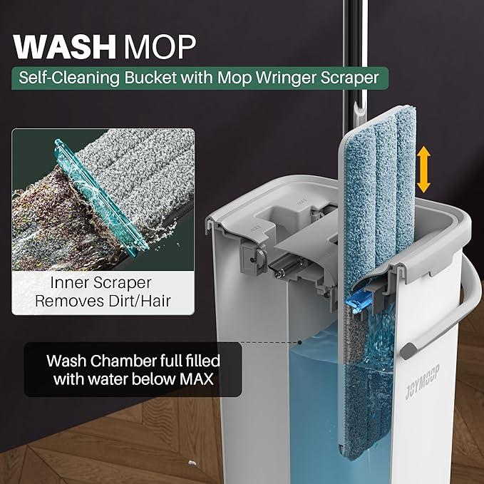 JOYMOOP Mop and Bucket Set, Dust Mops for Floor Cleaning, Wall Mop with 8 Microfiber Mop Head Replacement-Ruum Studio Home