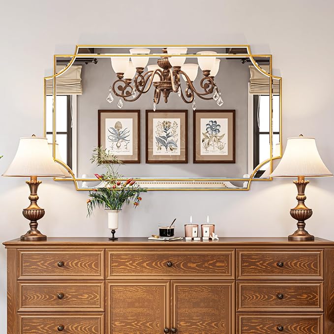 Kelly Miller 30"x48" Large Gold Mirror for Wall Decor, Modern Decorative Mirror Rectangle Wall Vanity Mirror Bevelled Full Length Mirror for Bathroom Living Room Bedroom Farmhouse Fireplace Entryway-Ruum Studio Home
