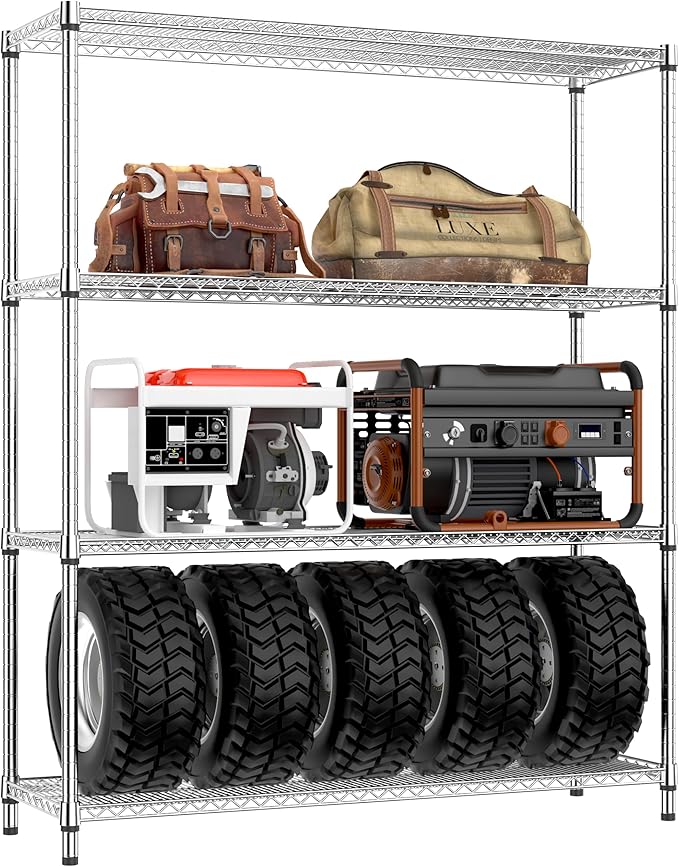 IZEUK 3400 LBS Garage Shelving Wide Storage Shelves 4 Tier Metal Shelves Heavy Duty Adjustable Utility Shelf Rack Chrome 17.7" D x 59.1" W x 70.4" H-Ruum Studio Home