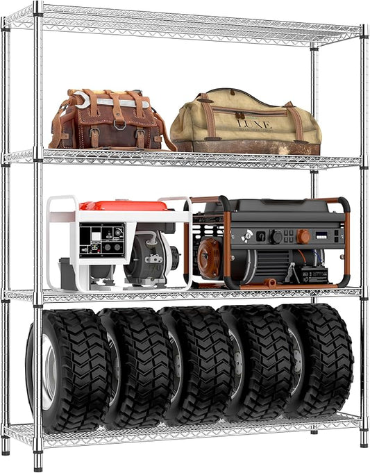 IZEUK 3400 LBS Garage Shelving Wide Storage Shelves 4 Tier Metal Shelves Heavy Duty Adjustable Utility Shelf Rack Chrome 17.7" D x 59.1" W x 70.4" H-Ruum Studio Home