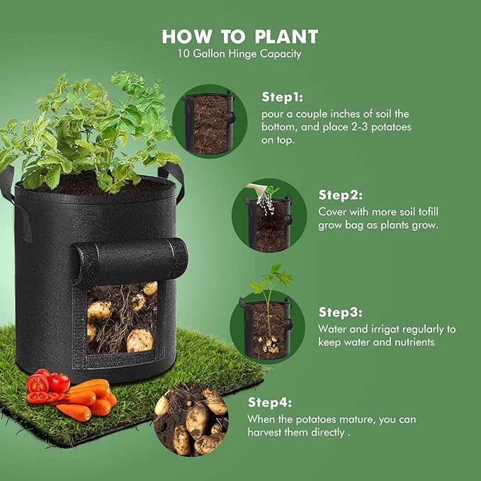 5-Pack 10 Gallon Potato Grow Bags, Garden Planting Bag with Reinforced Handle, Thickened Nonwoven Fabric Pots for Tomato, Vegetable and Fruits-Ruum Studio Home