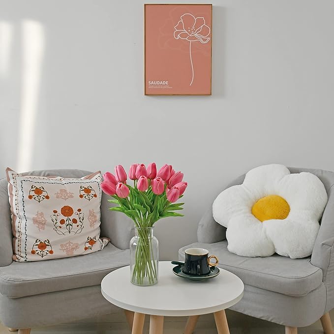 Mandy's Artificial Tulips 20 Stems Pink PU Faux Flowers for Wedding Home Decor 13.5 Inch-Ruum Studio Home