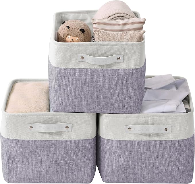 DECOMOMO Storage Bins Fabric Storage Baskets for Shelves, Linen Closet Organization Toys Nursery (Purple and White, Large - 3 Pack)-Ruum Studio Home