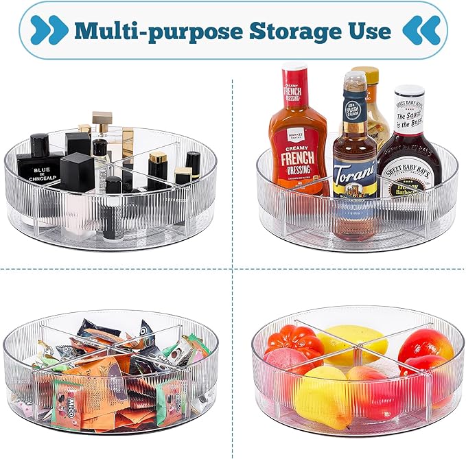 FreshKeeper Plastic Lazy Susan Organizer, Clear Pantry Lazy Susan Turntable for Cabinet and Kitchen 11’’ with Removable Dividers-Ruum Studio Home