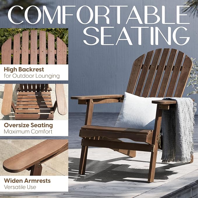 IDZO Outdoor Adirondack Chair Set of 2, Pre-Assembled Backrest, Patio Furniture Set, Outdoor Furniture for Garden, Porch, Deck, Firepit-Ruum Studio Home