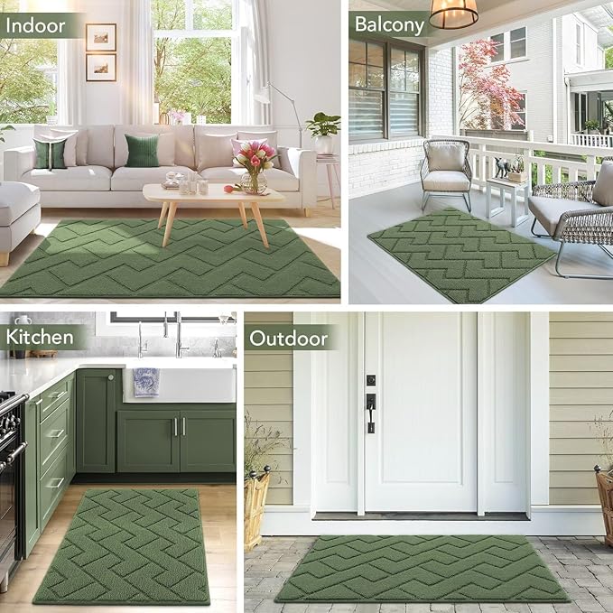 hicorfe Indoor Doormat,Front Back Door Mat Rubber Backing Non Slip Door Mats 24"x35" Absorbent Resist Dirt Entrance Doormat Inside Floor Mats for Entryway Washable Low-Profile(Green)-Ruum Studio Home