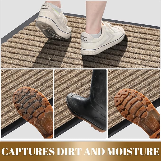 Yimobra Front Door Mat Outdoor Indoor Entrance, 100% Waterproof All-Season All Weather Doormat, Welcome Matt Outside Entry, Non Slip, Low Profile, Heavy Duty Patio Porch Floor Mats,29.5 x 17,Khaki-Ruum Studio Home