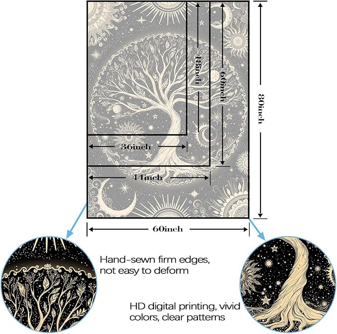 Lunerfex Tree of Life Tapestry Starry Sky Wall Tapestry, Vintage Tapestries for Bedroom Ceiling Tapestries Wall Hanging for Bedroom Living Room Decor Tree-3 60"x80"-Ruum Studio Home