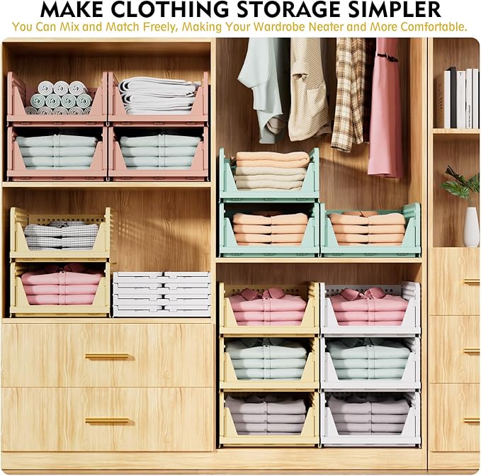 SNSLXH 5 Pack Stackable Closet Organizer Box, Multifunctional & Foldable Closet Storage Basket for Bathroom Kitchen Laundry Room Wardrobe Storage, Space-Saving Clothes Storage Drawer Organizer, Green-Ruum Studio Home