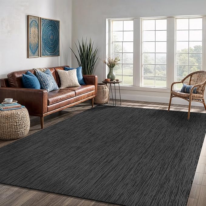 Washable Indoor Outdoor Rug 8x10 Weather Resistant Area Rugs Modern Solid for Porch Deck Balcony Backyard Patio Outside Carpet (8 X 10 Dark Grey)-Ruum Studio Home