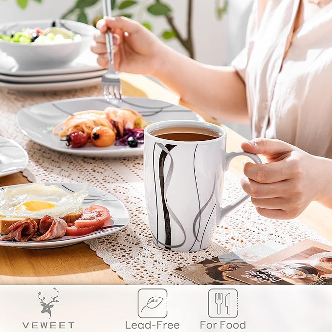 VEWEET Coffee Mugs Set of 6, 16 OZ Large Coffee Cups Set, White Mug Sets Ceramic Mugs Set with Big Handle, Microwave Dishwasher Safe, Series Fiona-Ruum Studio Home