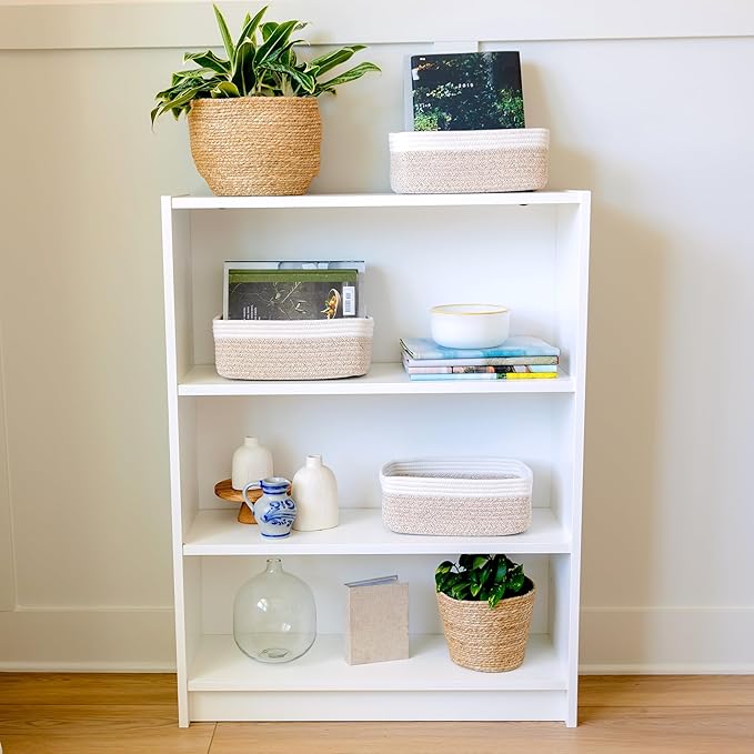 NaturalCozy 11.8"x8"x4.5” Storage Baskets for Shelves 3 Pack | Cotton Rope Woven Small Baskets for Organizing | Small Storage Bins for Nursery, Bathroom, Closet, Cube Shelf, Decorative, Gift Basket-Ruum Studio Home