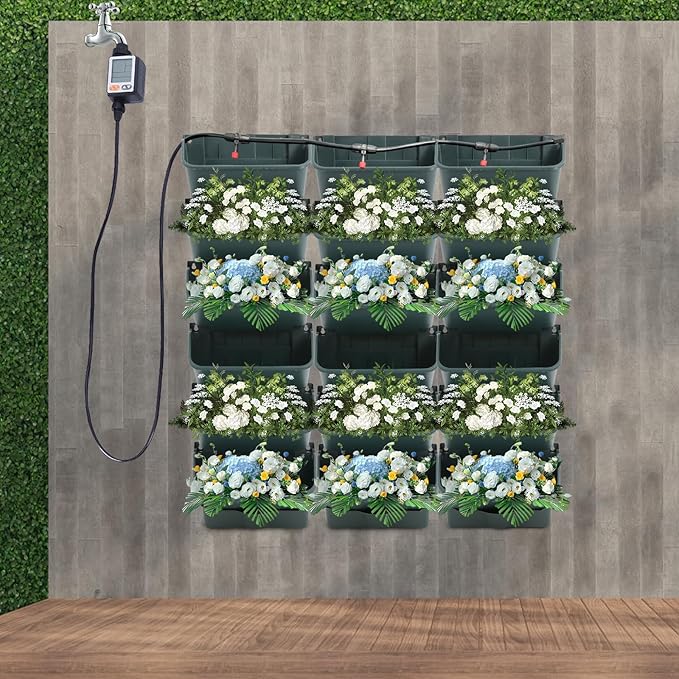 Self-Watering Wall-Mounted Planter, Vertical Garden Planter Set with 18 Pots, Stackable Plant Grow Pots with Electronic Timer for Growing Veggies, Fruits, Herbs, Flowers.-Ruum Studio Home