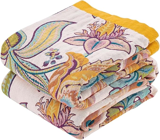 Boho Throw Blanket for Bed, 100% Cotton Soft Rustic Quilt Fall Blanket, 50"x60" Floral Printed Farmhouse Decor Bed Blankets, All Season Rustic Reversible Bohemian Throw Quilt-Ruum Studio Home