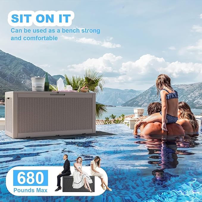102 Gallon Outdoor Storage Box Waterproof, UV Resistant Resin Deck Box with Hydraulic Rod, Lockable Design and Enhanced Durability for Patio, Garden, and Poolside Use-Ruum Studio Home