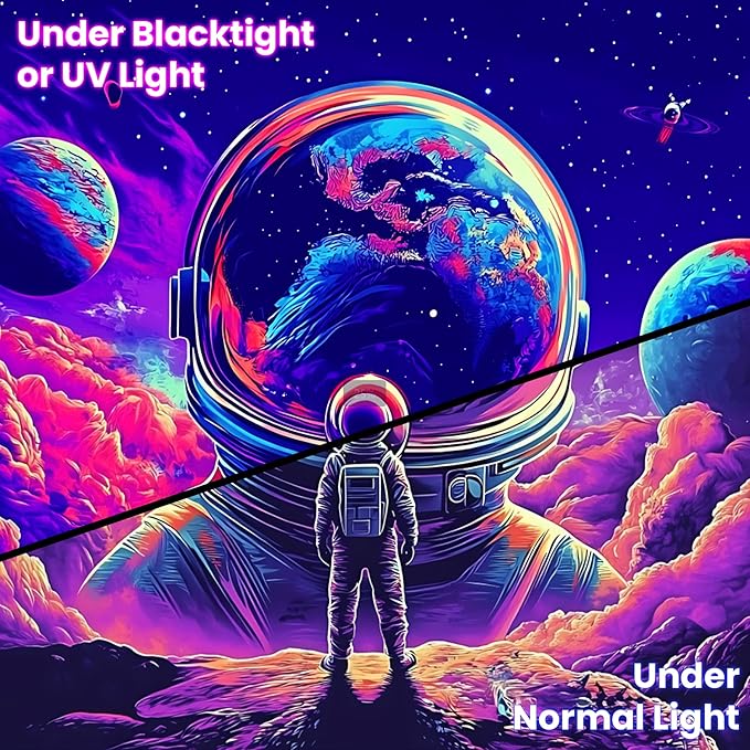 BVBOX Astronaut Space Blacklight Tapestry 79"x59", UV Reactive Astronaut Universe Planet Glow in Dark Tapestries, Black Light Neon Upright Poster Wall Hanging Backdrop Decor for Bedroom Living Room-Ruum Studio Home