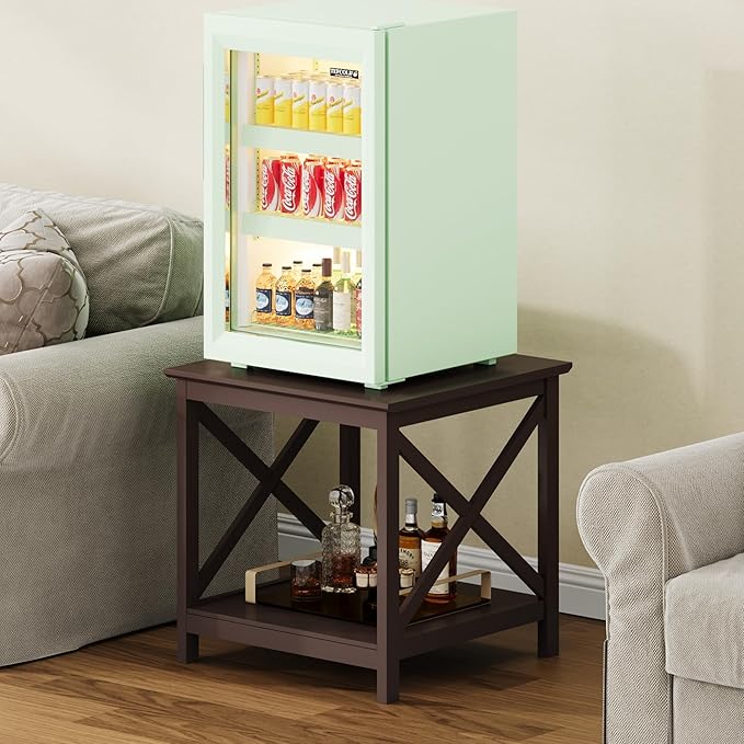 ChooChoo End Table, 24 Inch End Table with 2-Tier Storage Shelf, Side Table for Living Room, Wood Nightstand for Bedroom, Office, Painted Surface, Espresso-Ruum Studio Home
