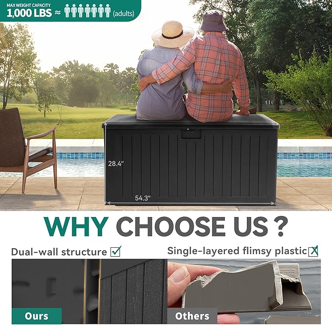 YITAHOME 150 Gallon Double-Wall Deck Box with Side Handles, Outdoor Large Storage for Patio Furniture Cushions, Garden Pool Accessories, Water Resistant & Lockable-Ruum Studio Home