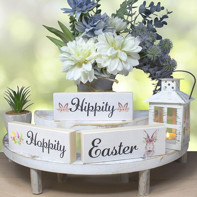 JennyGems Easter Bunny Decor 3pc Wooden Block Set, Tiered Tray, Wreath and Tabletop Decor for Easter Decorations-Ruum Studio Home