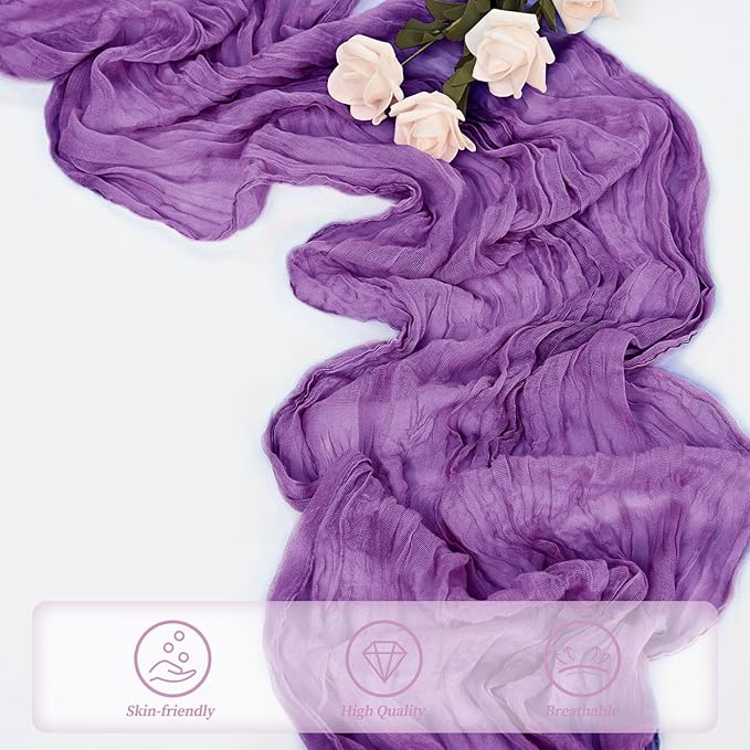 20 Pack Purple Cheesecloth Table Runner 10FT Boho Fabric Rustic Cheese Cloth Table Runner for Wedding Bridal Shower Baby Shower Gauze Sheer Birthday Party Table Decorations 20 x 120 Inch Long