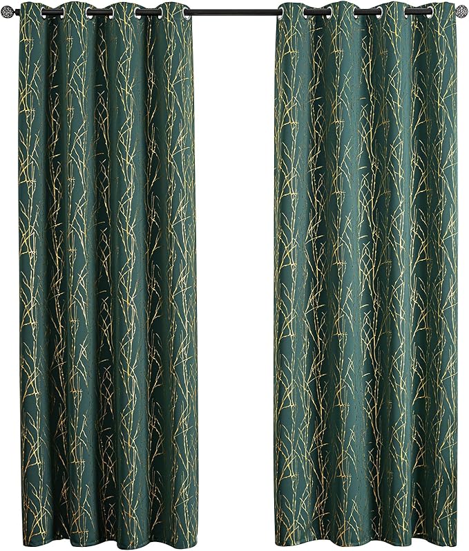 Grommets Blackout Long Window Curtains Green Gold-52W*95L 2PCS Drapes for Bedroom-Ruum Studio Home