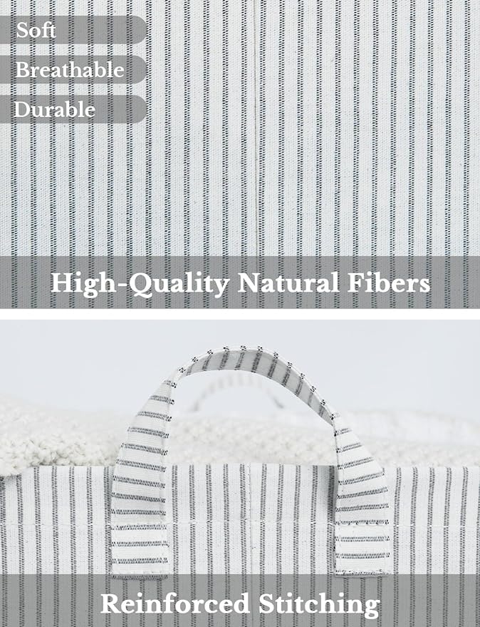 StorageWorks Storage Bins, Fabric Storage Bins for Shelves, Storage Baskets with Metal Frame, Closet Baskets and Bins with Handles, Gray and White Stripes, 2-Pack-Ruum Studio Home