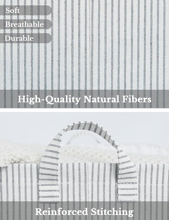 StorageWorks Storage Bins, Fabric Storage Bins for Shelves, Extra Large Storage Baskets with Metal Frame, Closet Baskets and Bins with Handles, Jumbo, Gray and White Stripes, 2-Pack-Ruum Studio Home