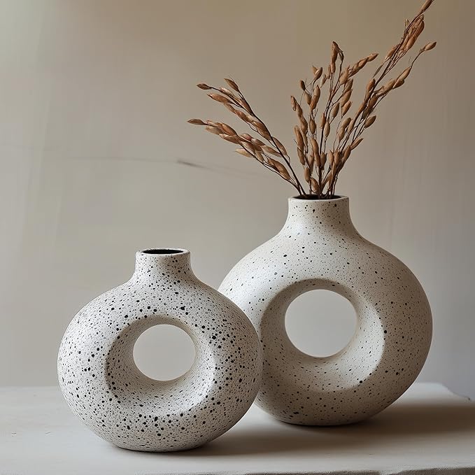NOBULA Ceramic Bagel Vases C6 – Thoughtful for Mom – Elegant Set of 2 for Living Room, Bedroom or Table – Modern Home Decor She’ll Love – Perfect for Flowers & Plants-Ruum Studio Home