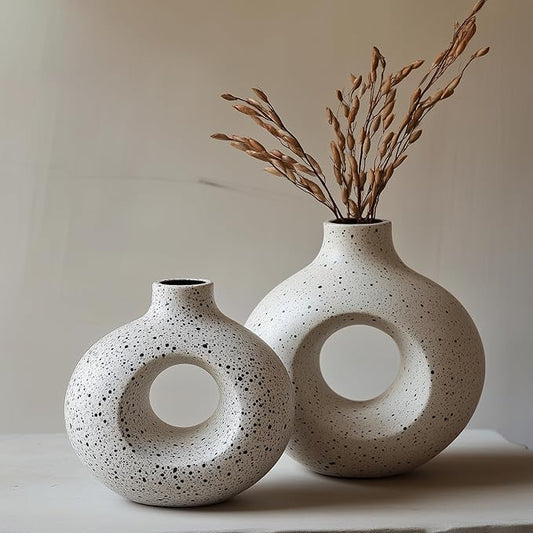 NOBULA Ceramic Bagel Vases C6 – Thoughtful for Mom – Elegant Set of 2 for Living Room, Bedroom or Table – Modern Home Decor She’ll Love – Perfect for Flowers & Plants-Ruum Studio Home