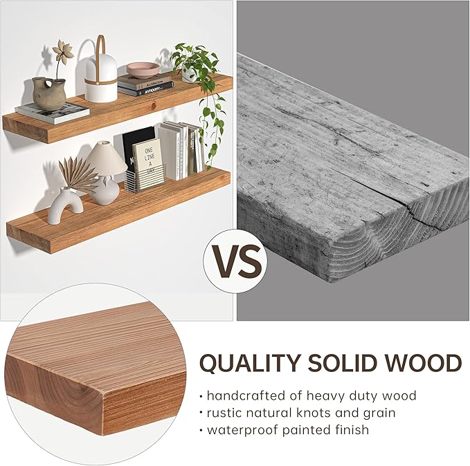 Floating Shelves for Wall, USA-Sourced Fir Wood 48 Inch Wall Shelves Set of 1, Natural Rustic Solid Wooden Floating Shelves Wall Mounted, Nursery Book Storage Shelf, Display Shelf for Bathroom-Ruum Studio Home