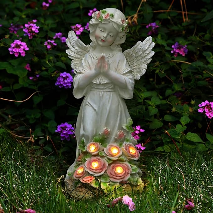 Garden Decor Angel Statue, Outdoor Patio Garden Sculptures & Statues, Solar Yard Decorations Lawn Ornaments Figurines for Outside-Ruum Studio Home