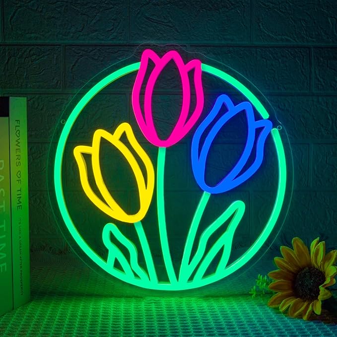 Tulip Neon Sign Flower Neon Lights for Wall Decor Vibrant Flower Shaped Light-up Sign for Girls Bedroom Teen Room living Room Dormitory shop Perfect Valentines Mothers Day Birthday Gift-Ruum Studio Home