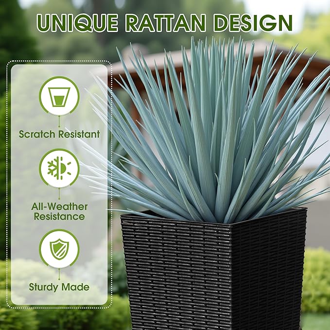 Devoko Resin Tall Planters for Outdoor Plants Set of 2, Large Taper Outdoor Planter Pots with 4 Drainage Holes, Flower Pots Modern Decor for Porch, Patio, Backyard, Home Garden (Black, 32")-Ruum Studio Home