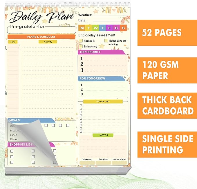 Daily planner notepad - Undated Daily Planner 52 Sheets 8.5" X 11" Daily for To-Do Lists, Habit Tracking, Academic Scheduling, and Productivity Goals - Perfect for Work, Home, and Office Organization| Rainbows-Ruum Studio Home