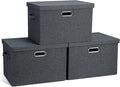 Large 17" 36 Quart Collapsible Stackable Storage Bins with Lids, 3 Packs Dark Gray Foldable Fabric Closet Storage Boxes with Lids, Heavy-duty Linen Cube Baskets(17x12x11)-Ruum Studio Home