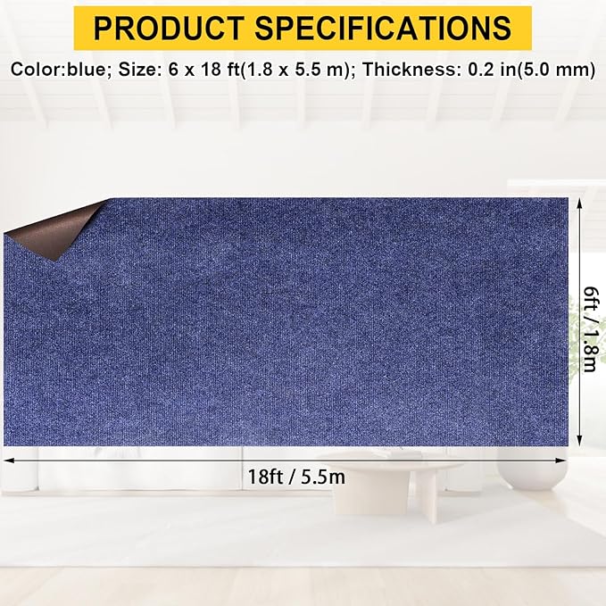 Marine Carpet,6 FT x 18 FT Deep Blue Indoor Outdoor Carpet 0.2" Thick Boat Carpet with Water-Proof TPE Backing, Non-Slide Outdoor Marine Carpet Roll for Home, Patio, Porch, Deck-Ruum Studio Home