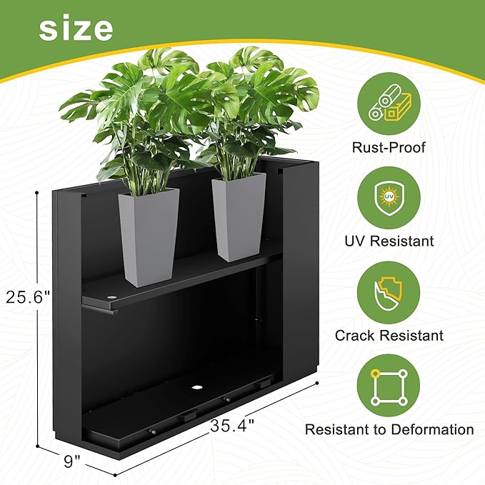 FENCY Metal Rectangular Planter Box Large Planters for Outdoor Plants, Rectangular Tall Planters for Outdoor Plants with Drainage Holes (35.4" L x 9" W x 25.6" H)-Ruum Studio Home