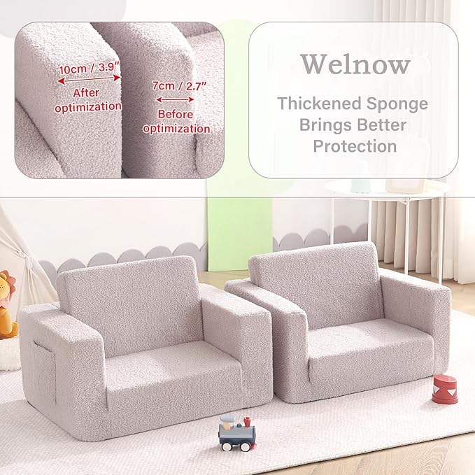Welnow 2-in-1 Kids Sofa Chair, Convertible Toddler Chair Flip Out Children Sofa Chair Folding Kids Play Sofa with Side Pockets & Removable Cover Armrest Chair for Girl or Boy-Ruum Studio Home