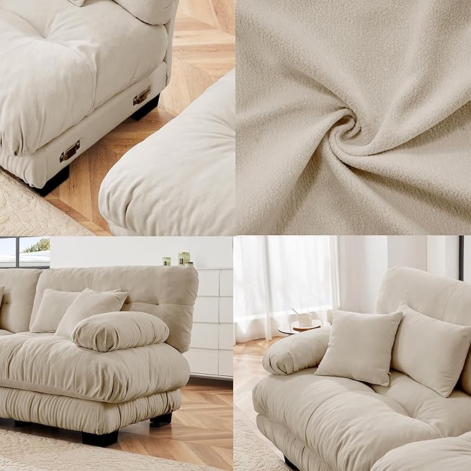 Modular Sectional Sofa Cloud Couch 3-Seater Deep Seat Sofa Couch, Oversized Couch Bed Sectional Couch with Round Bolster Armrests 5 Pillows, Modern Sofa Chair Comfy Couch-Ruum Studio Home