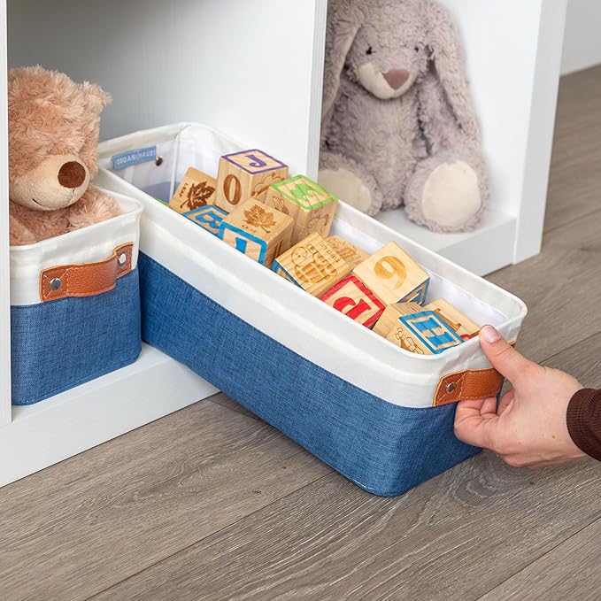 OrganiHaus Narrow Storage Bins 15x06in, Small Closet Bins for Shelves, Bathroom Storage Baskets for Shelves, Narrow Baskets, Fabric Organizer with Handles, Toilet Paper Organizer - 2 Pack, Navy Blue-Ruum Studio Home