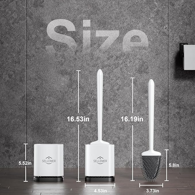 Sellemer Toilet Brush and Holder Set - Flexible Toilet Bowl Brush Head with Silicone Bristles, Compact Size for Storage and Organization, Ventilation Slots Base (1 Pack, White)-Ruum Studio Home