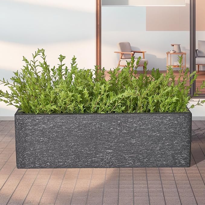 24 Inch Rectangular Concrete Planter,Durable All-Weather Use with Drainage Holes,Large Rectangular Planter for Outdoor Indoor Plants-Ruum Studio Home