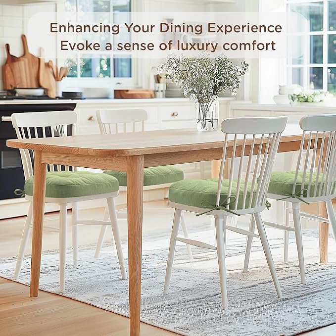 Codi Dining Chair Cushions 2 Pack, Thick Chairs Pads for Indoor Kitchen Room - Washable, Non-Slip Memory Foam Seat Cushion with Ties, 16.5"x16.5"x 3.5", Set of 2, Sage-Ruum Studio Home