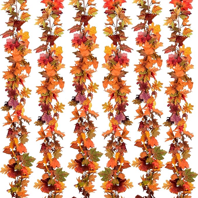 Lvydec 6 Pack Fall Maple Garland - 5.9ft/Strand Artificial Fall Foliage Garland Realistic Maple Leaves Autumn Decor for Home Wedding Halloween Thanksgiving Party-Ruum Studio Home