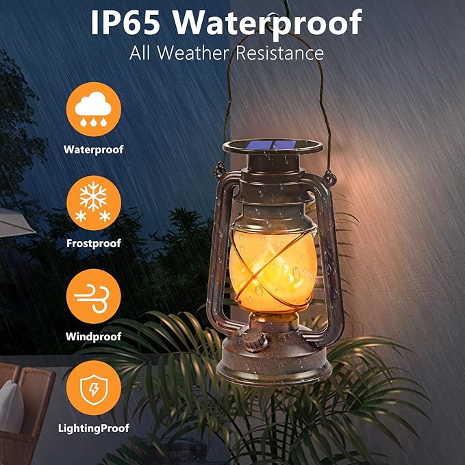Solar Powered LED Lanterns Decorative Outdoor,2 Pack Bronze Vintage Lanterns with Dancing Flame,Waterproof Solar Hanging Lights for Camping Patio Garden Yard Pathway Decor-Ruum Studio Home