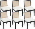 VESCASA Upholstered Dining Chairs with Square Rattan Back, Armless Padded Sherpa Fleece Cushion Dining Chairs with Wood Legs for Dining Room, Kitchen, Set of 6, Black Frame-Ruum Studio Home