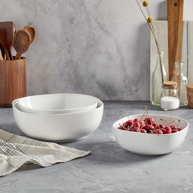 Denmark White Porcelain Chip Resistant Scratch Resistant Commercial Grade Serveware, 3 Piece Serving Bowl Set-Ruum Studio Home