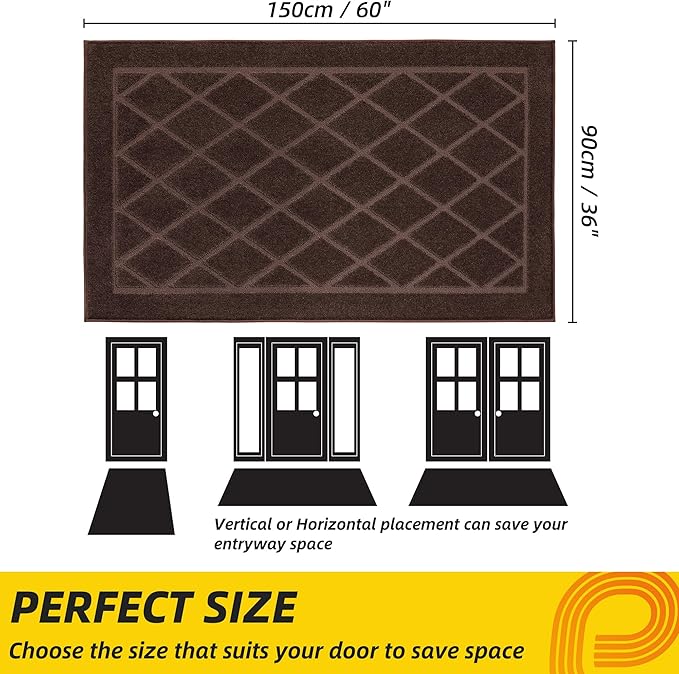 JSEI Dirt Trapper Door Mat 36"x60", Non-Slip Washable Entryway Mats, Dog Door Mat, Stain Resistant and Absorbent Floor Mats, Low Profile Welcome Mat for Front Back Door, Brown-Ruum Studio Home