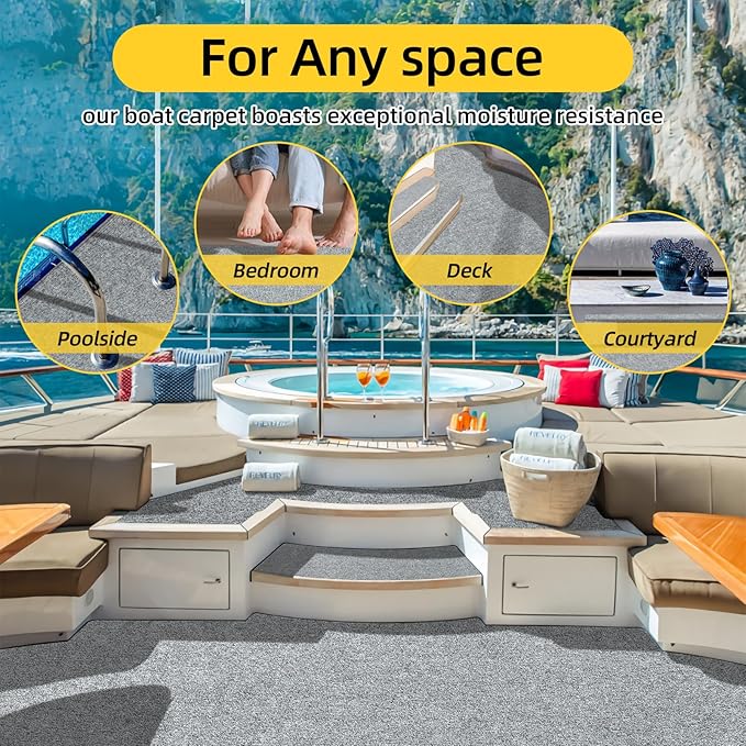 Marine Carpet,5 FT x 15 FT Smoke Gray Indoor Outdoor Carpet 0.2" Thick Boat Carpet with Water-Proof TPE Backing, Non-Slide Outdoor Marine Carpet Roll for Home, Patio, Porch, Deck-Ruum Studio Home