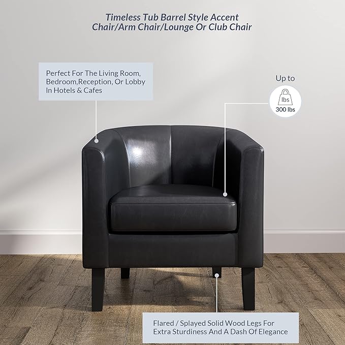 BELLEZE Accent Barrel Chair, Club Tub Sofa Corner Chair with Flared Legs and Cozy Soft Padding for Living Room Bedroom Waiting Room - Black-Ruum Studio Home